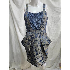 Very J Small Blue and Beige Patterned Mini Dress with Sequined Bodice  [COPY]